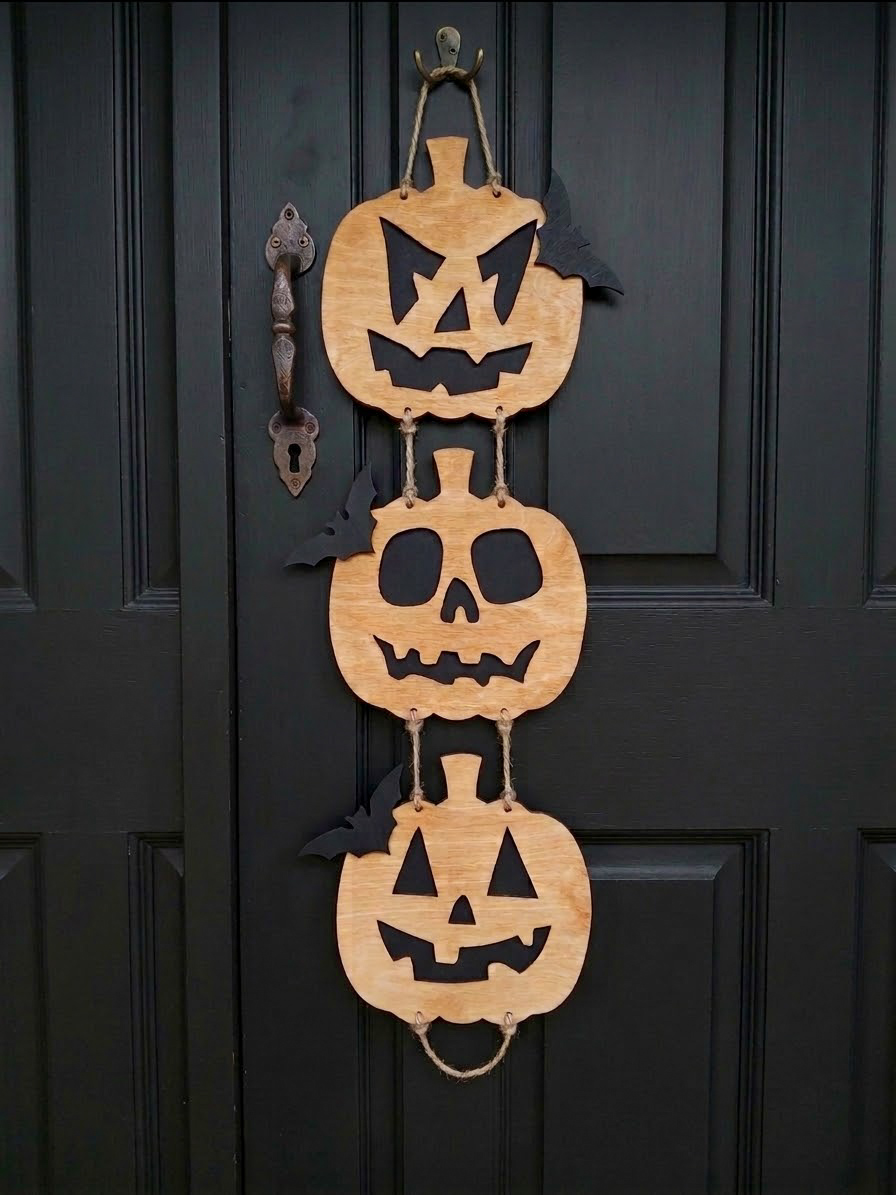 Dřevěný závěs z halloweenských dýní