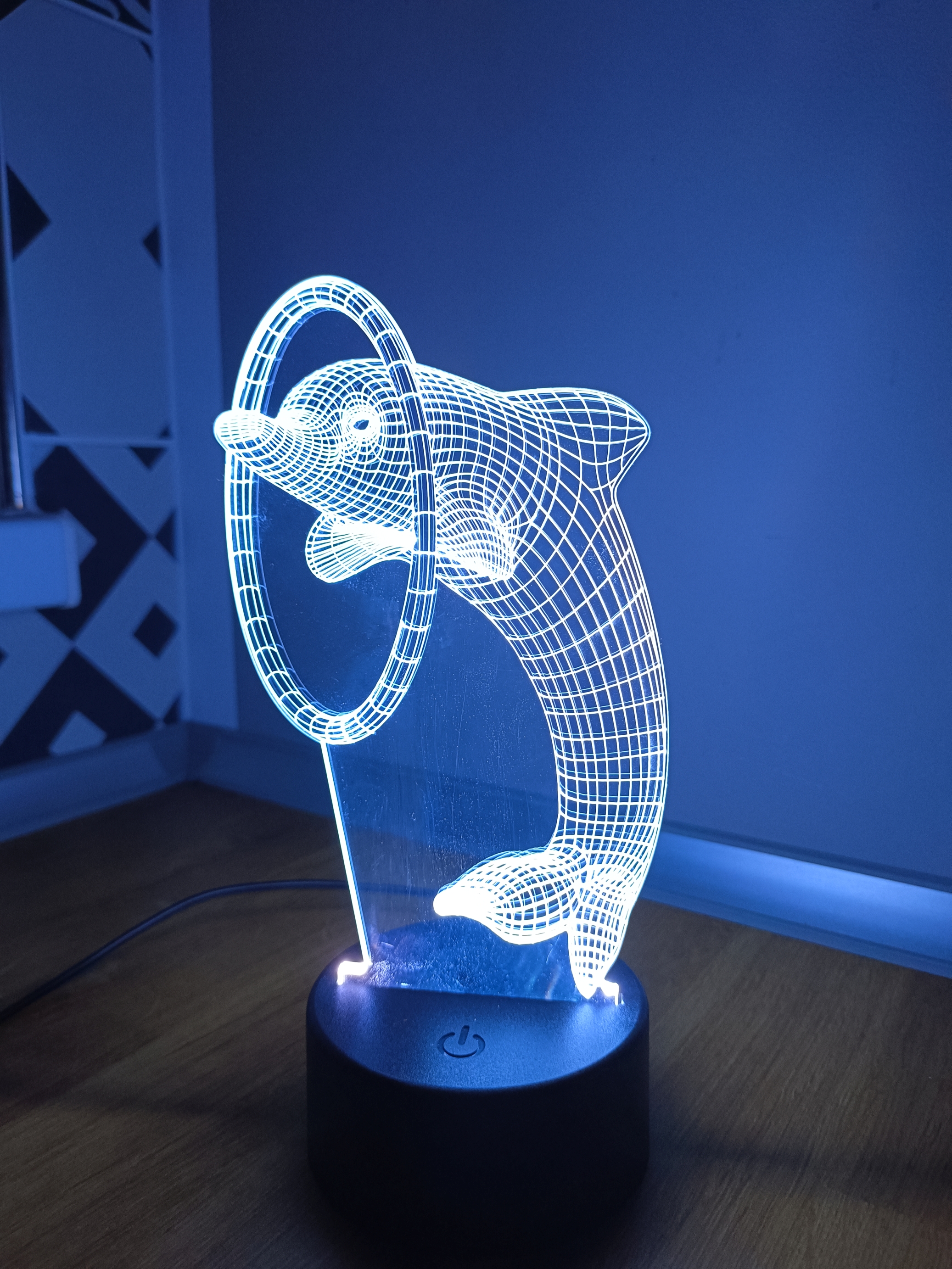 3D LED Lampa – Delfín s kruhem