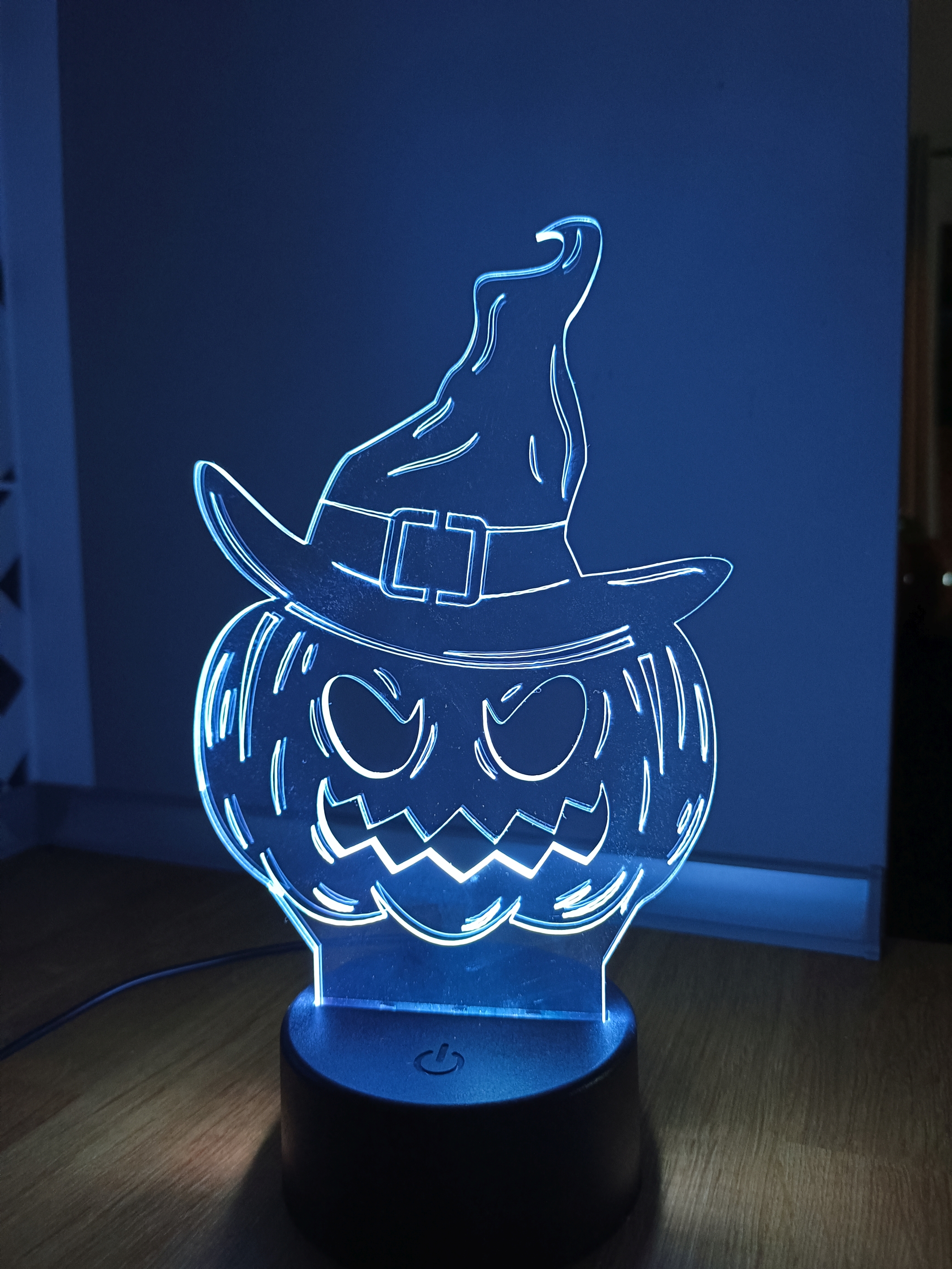 3D LED lampa - Strašidelná dýně s kloboukem