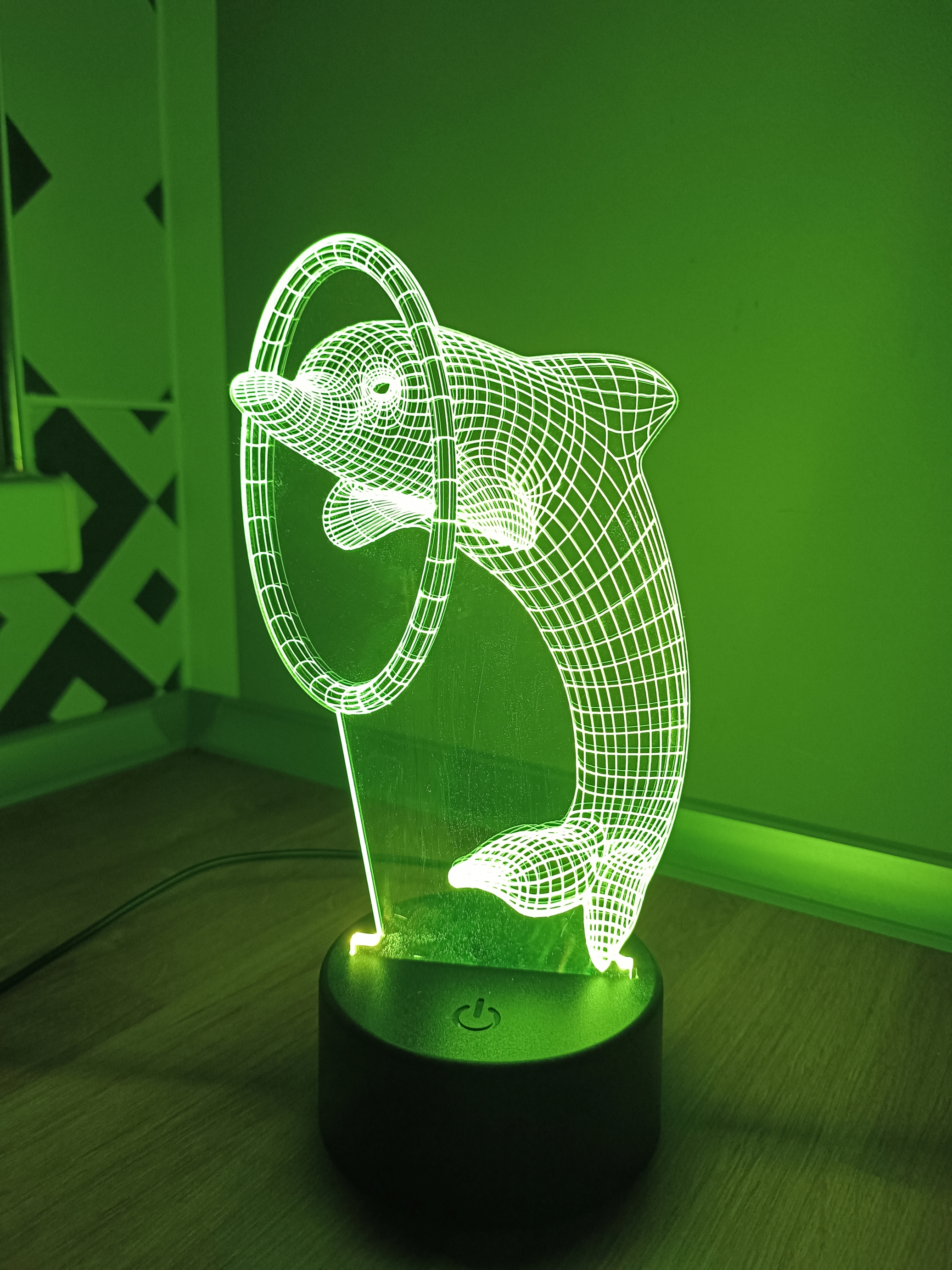 3D LED Lampa – Delfín s kruhem