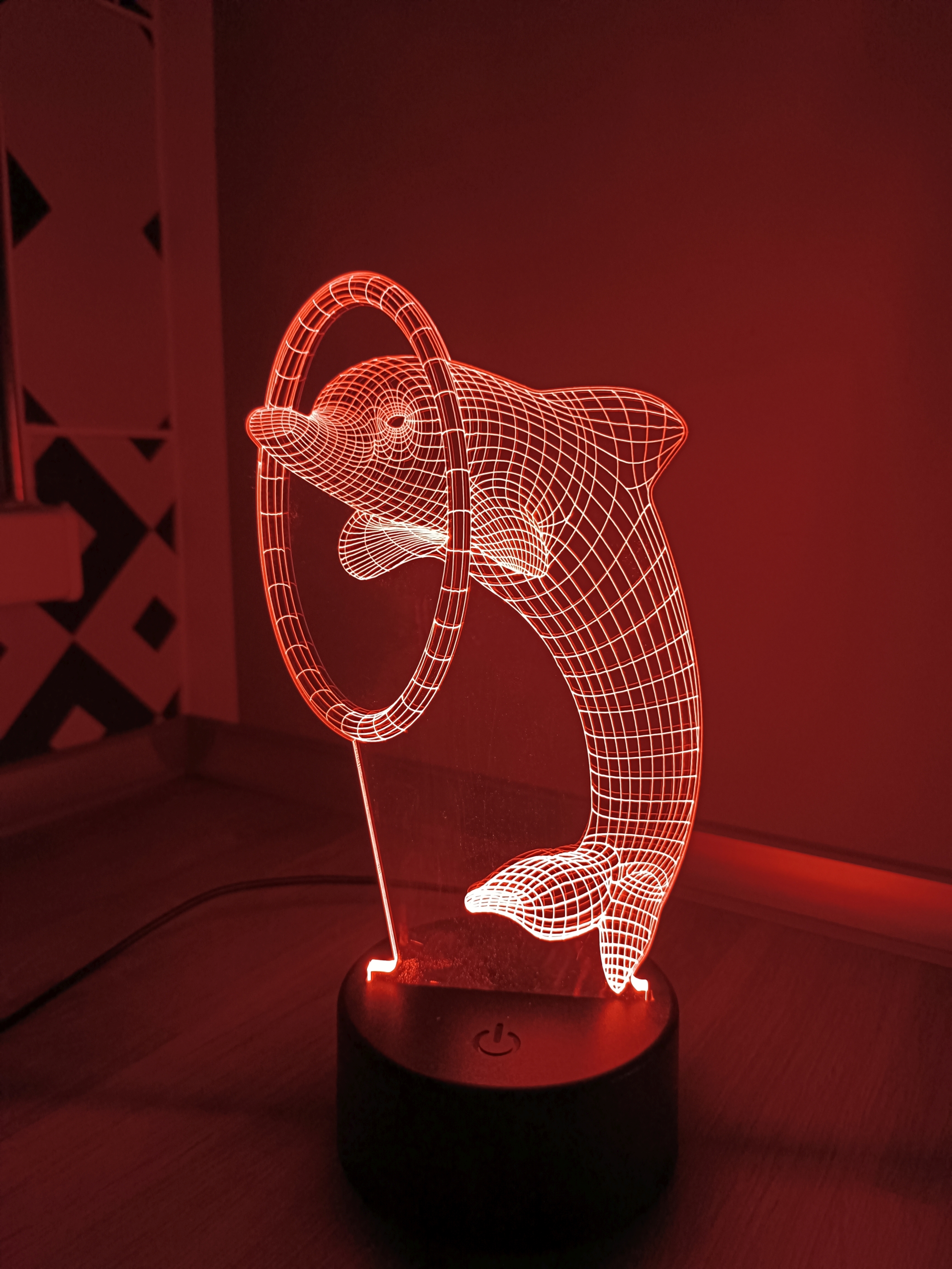 3D LED Lampa – Delfín s kruhem