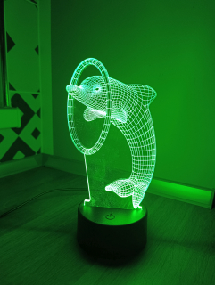 3D LED Lampa – Delfín s kruhem
