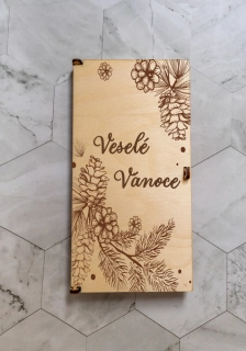 Dřevěná dárková krabička na peníze Vánoční