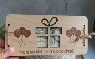 Originální dřevěné přání s motivem dárku